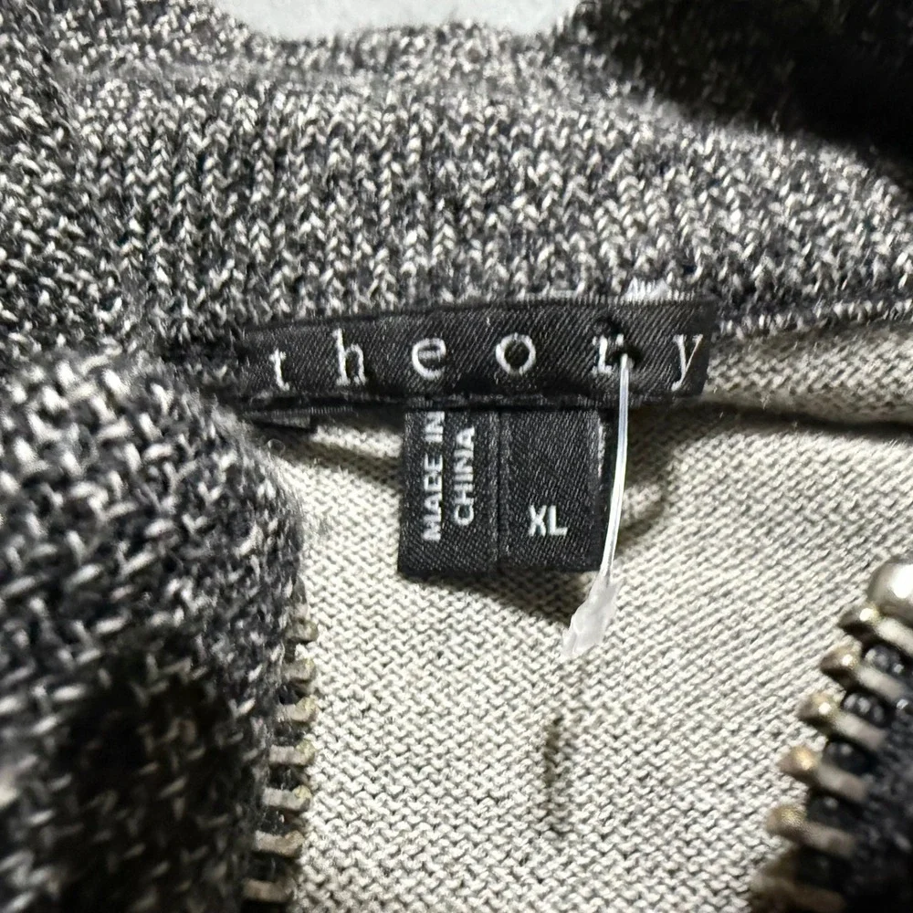 Theory Full Zip Cardigan Mens XL Black Gray Wool Blend Colorblock Sweater